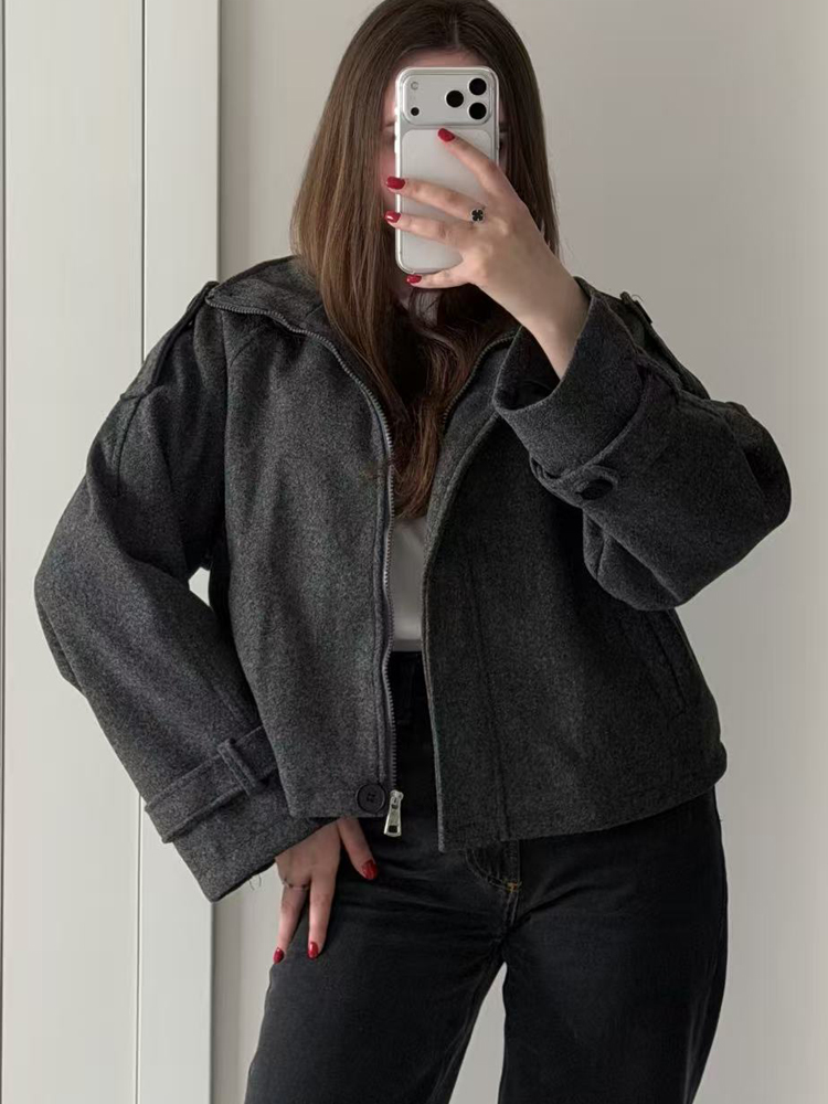 Vintage Loose Stand Collar Woo - огляд і ціна Wool Coat Peacoat