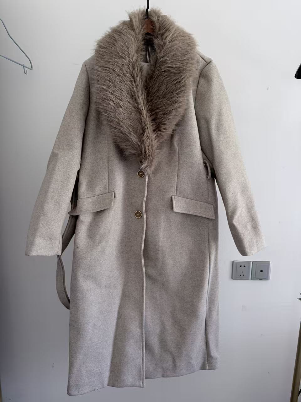 Women's Belt Warm Fur Collar C - огляд і ціна Wool Coat Peacoat