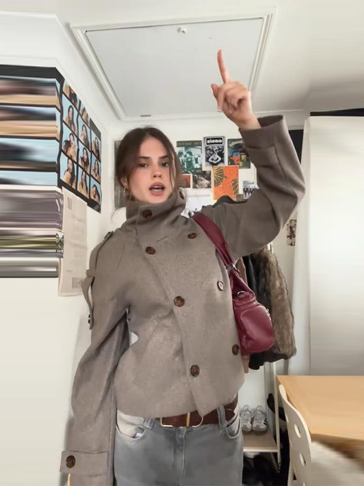 Stand Collar Short Brown Women - огляд і ціна Wool Coat Peacoat