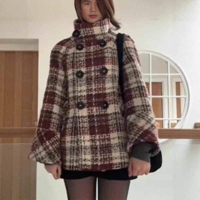 Warm Checkered Turtleneck Shou - огляд і ціна Wool Coat Peacoat